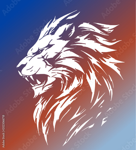 Tableau sur toile Roaring Lion Head Illustration Closeup.