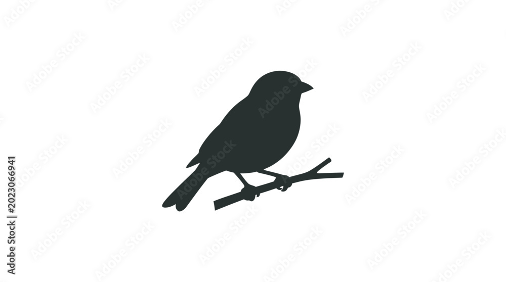 Fototapeta premium Bird perched on branch black silhouette