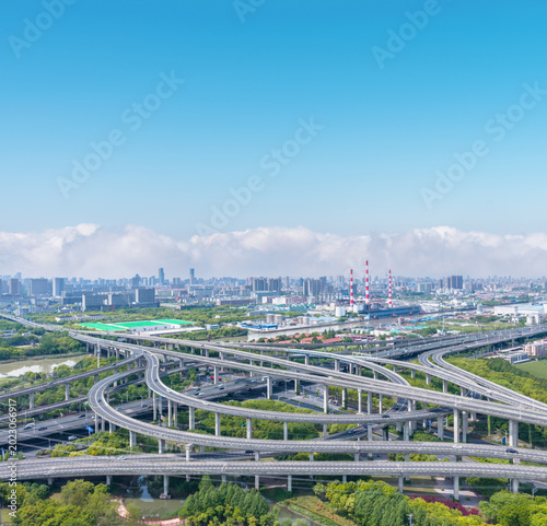 фотографія Aerial view of modern urban highway interchange