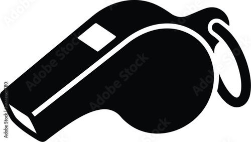 Black whistle icon for sports referee and coach communication.