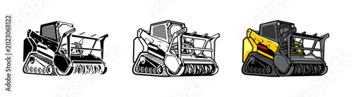 Schilderij op canvas Skid steer loader logo vector Set Multiple Style Collection.