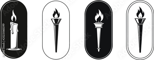 Schilderij op canvas Vintage candle and flaming torch vector set