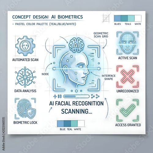 AI Facial Recognition Biometric Scanning Technology Illustration.