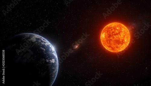 Planet Earth and Sun. Earth, galaxy, nebula and Sun.