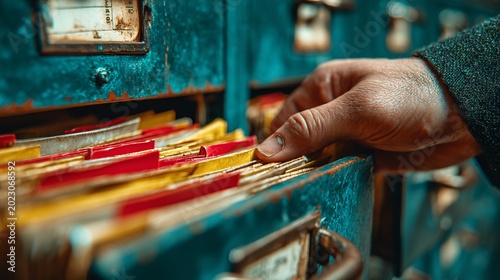 vintage post office mailbox with hand reaching for mail in old industrial setting
