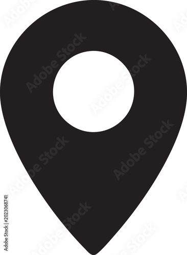 A large black map pin icon