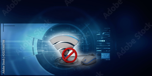 3d illustration WiFi symbol with stop sign near mouse