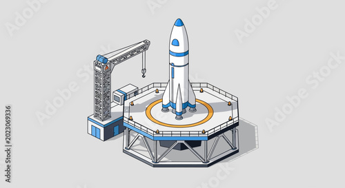 Rocket on launchpad with service arm.