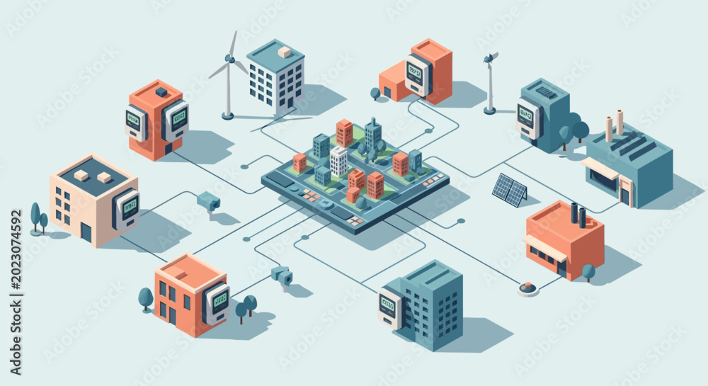 Fototapeta premium Sustainable city infrastructure with renewable energy.