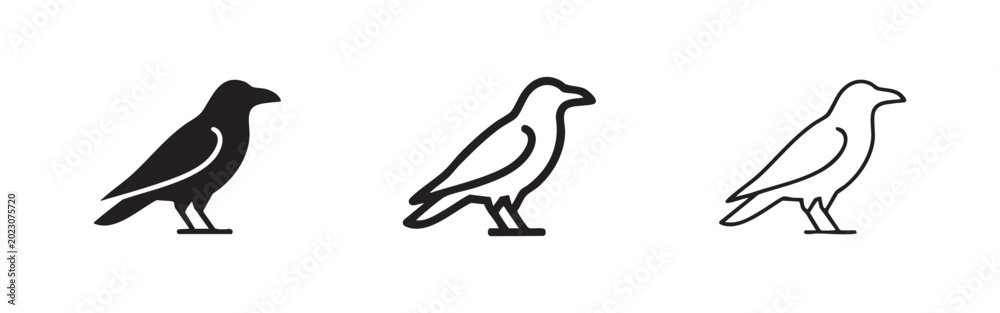 Fototapeta premium Raven Crow Bird Icon Set - Wildlife Animal Vector Illustration