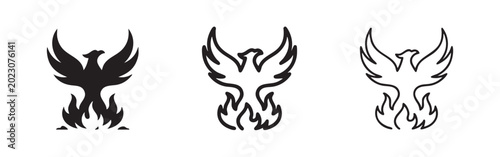 Cuadro en lienzo Phoenix Bird Rising from Flames Mythology Icon Set