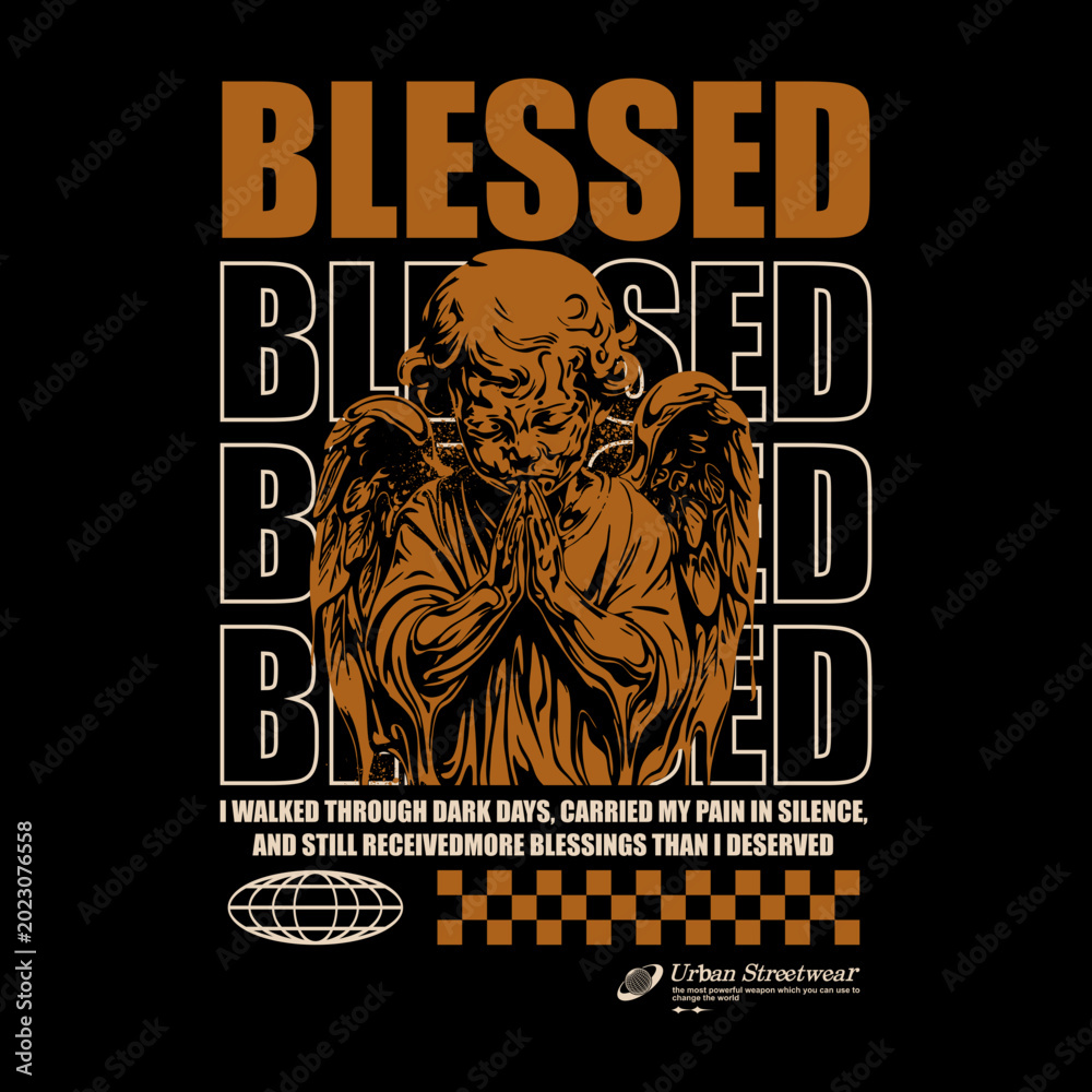 Fototapeta premium Streetwear T-shirt Design with Praying Angel Illustration and 