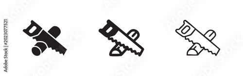 Canvastavla Hand Saw Cutting Through Wood Log Icon Set