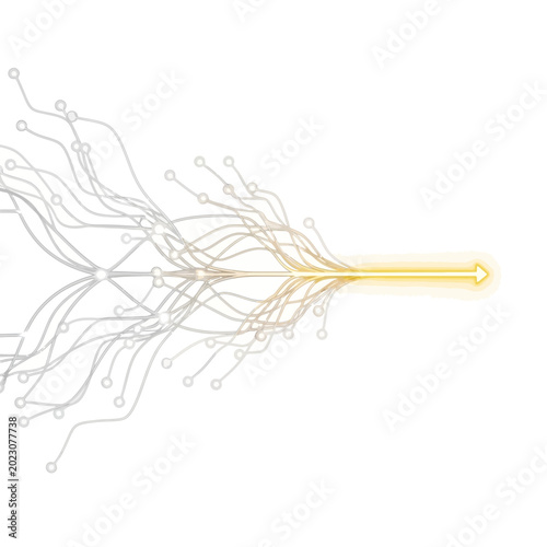 Futuristic arrow, glowing yellow, network connections, abstract lines, business concept