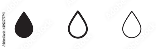 Εκτύπωση καμβά Water drop icon set representing liquid, hydration, and purity in solid, bold outline, and thin outline styles