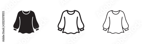 Foto Women's Blouse Icon Set, Puffed Sleeve Top Apparel Symbol, Casual Fashion Vector