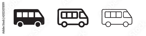 Obraz na płótnie Mini bus or shuttle van icon set in filled, doodle, and outline styles