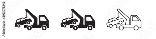 Foto Tow truck icon set, car towing and roadside assistance symbols