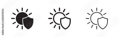Foto Sun protection icon set, shield and sun symbols for safety and sunscreen