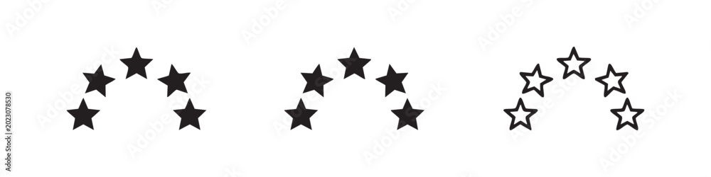 Obraz premium Five stars rating icon set, excellent ranking and quality feedback symbol in various styles.
