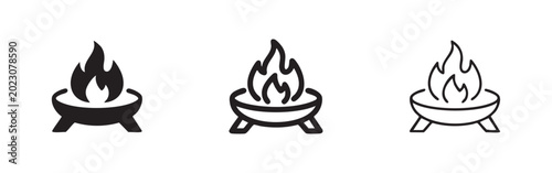 Billede på lærred Fire pit icon set, symbol for outdoor gatherings, camping, or cozy evenings