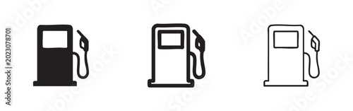 Cuadro en lienzo Gas pump or fuel station icon set in three distinct styles.