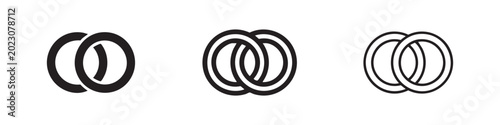 Obraz na płótnie Interlocking rings icon set, connected circles symbol for unity or marriage in s