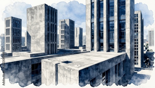 Modern Concrete Office Buildings in Urban City Center