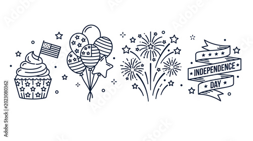 Set of American Independence Day hand drawn doodle elements.