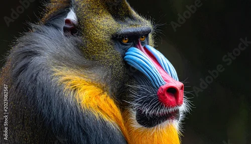 Fototapeta samoprzylepna Close-up portrait of an adult male mandrill with vibrant facial colors
