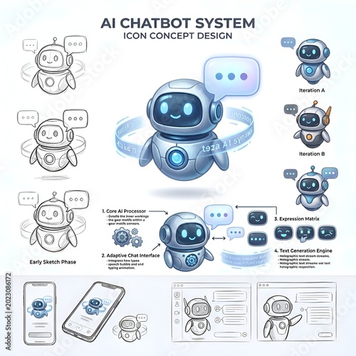 AI Chatbot System Icon Concept Design for Digital Interface.