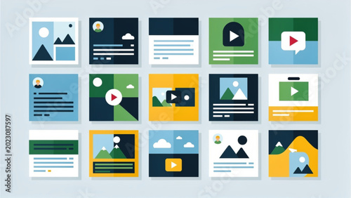 Photos modern digital multimedia interface with video thumbnails and image previews in