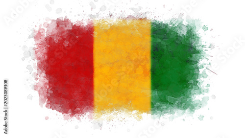 Konstfotografi Artistic watercolor representation of the Guinean flag, presenting its red, yellow, and green vertical stripes with a distressed, textured appearance