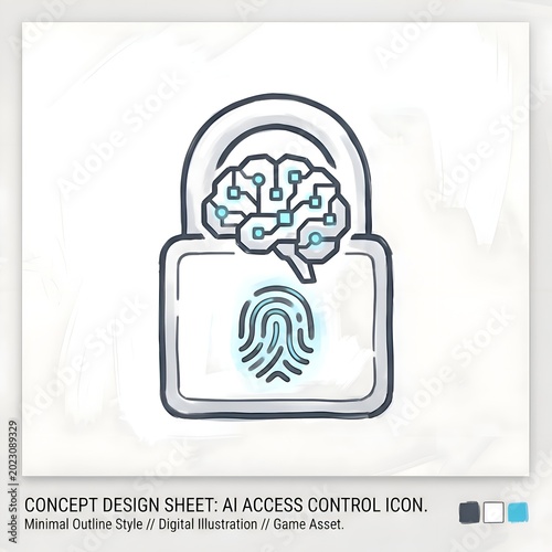 Concept Design of Brain and Fingerprint Access Control Icon.