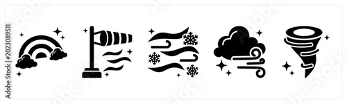 Schilderij op canvas A set of 5 mix icons as rainbow, wind direction, blizzard