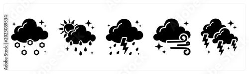 Vászonkép A set of 5 mix icons as hail, downpour, thunderstorm