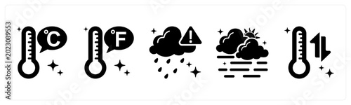 Bild auf Leinwand A set of 5 mix icons as celsius, fahrenheit, weather alert