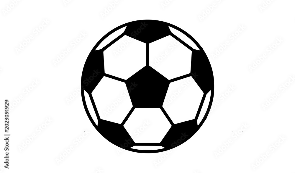 Fototapeta premium Classic soccer ball or football vector icon silhouette. Sports equipment symbol isolated on white background.