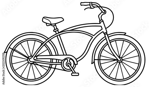 Tableau sur toile Cruiser Bike Line Art Vector Icon Isolated on White Background