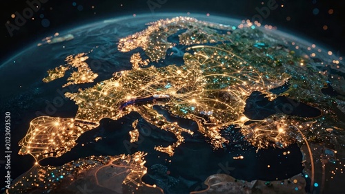 Futuristic Europe Map with Glowing Data Network Connections
