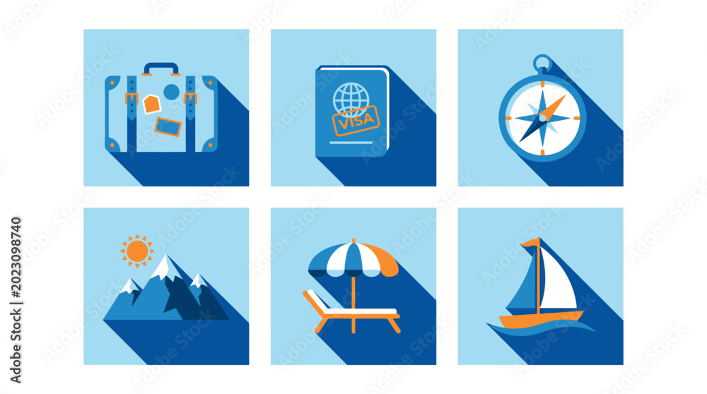 Fototapeta premium Travel Icons Set Flat Design Style.
