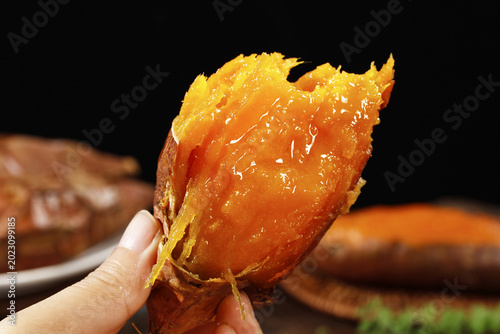 Delicious Roasted Sweet Potato with Golden Flesh - Fresh Hot Food Still Life Studio Photography