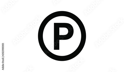Black parking symbol with a letter p inside a circle on a white background silhouette