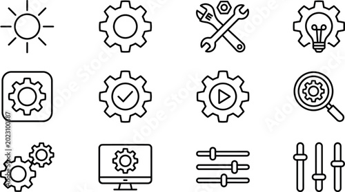 Foto System Settings and Technical Configuration Icon Set Featuring Maintenance Tools