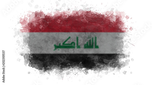 Bild auf Leinwand The flag of Iraq is illustrated with a watercolor paint splash effect on a white background, representing the Middle Eastern country