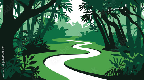 A beautiful tropical island beach landscape with palm tree silhouettes against a sunset ocean sky vector illustration for your summer vacation paradise design