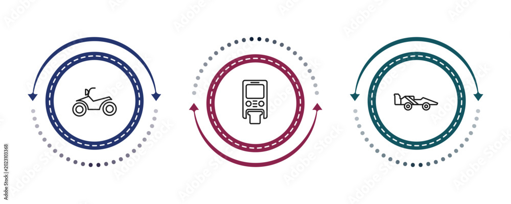 Obraz premium outline transport icons set - motorbike, monorail, formula 1. editable vector for web and mobile ui