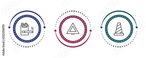 Tableau sur toile outline signaling icons set - cigarettes, give way, traffic cones
