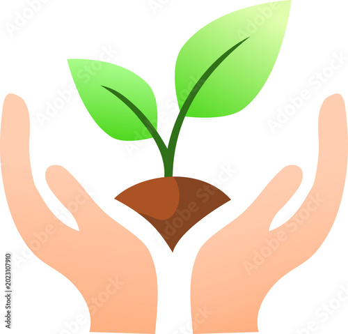 Photos Environmental Conservation Concept Illustration with Hands Supporting a Young Pl