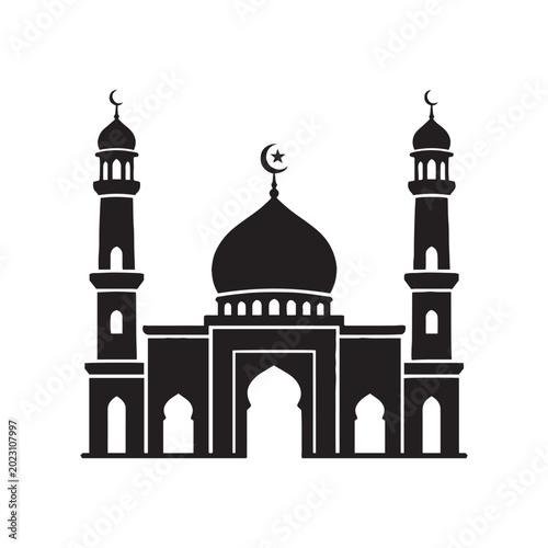Canvas Print Mosque icon vector illustration in flat black and white silhouette style